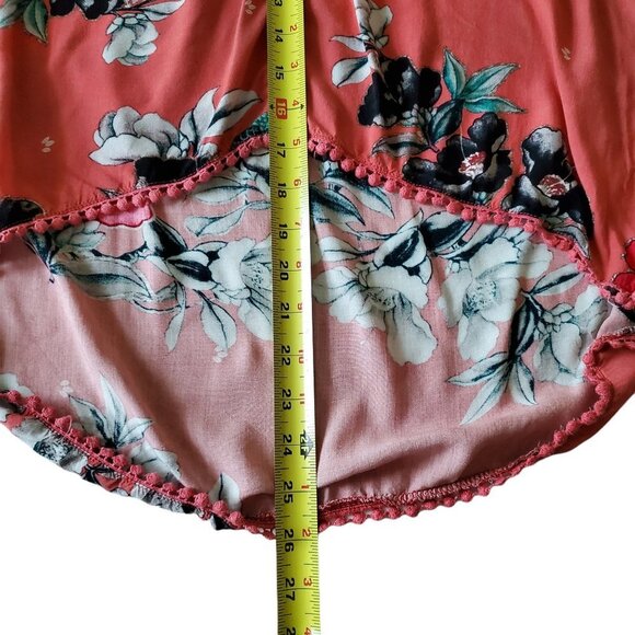 JAASE Floral Top V-Neck Bell Sleeve Hi Lo Hem Boho Oversized Blouse Peacock - Picture 8 of 15